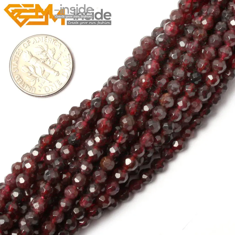 Круглые граненые бусины из натурального камня Красные для изготовления