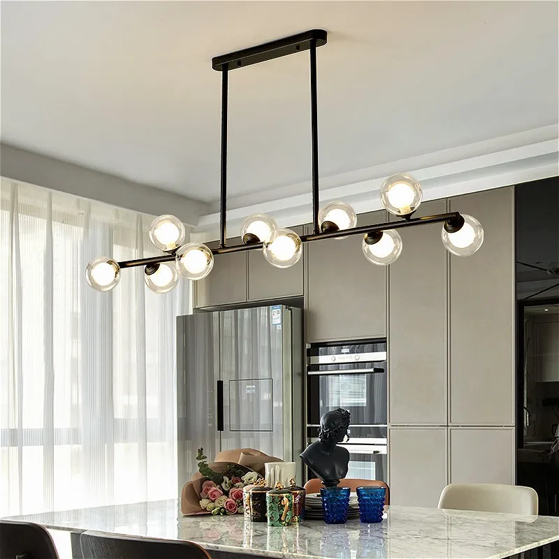 Lámpara colgante de techo para comedor, candelabro de bolas de cristal Horizontal, luces de escritorio delanteras para oficina y cocina