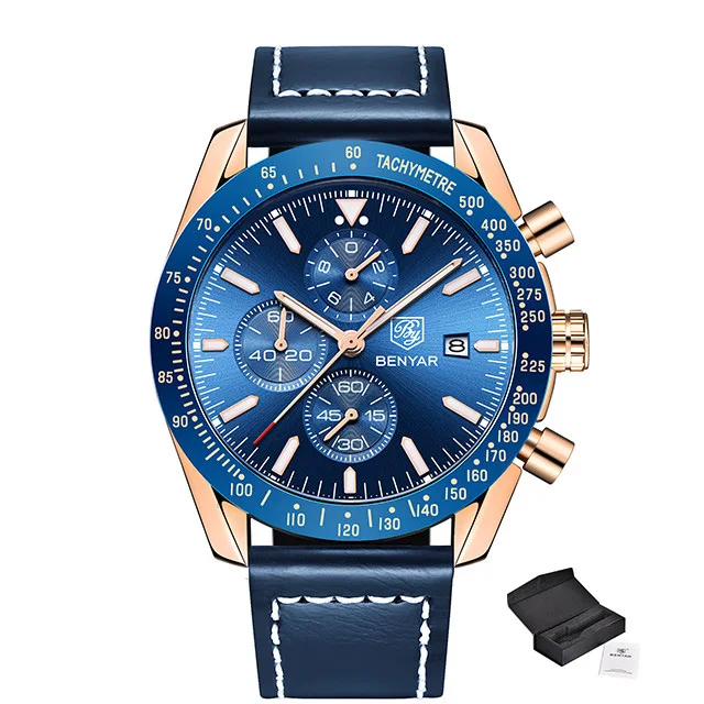 gold blue Новинка, мужские часы BENYAR, деловые, полностью стальные, кварцевые, Топ бренд, Роскошные, повседневные, водонепроницаемые, спортивные, мужские наручные часы, Relogio Masculino - Цвет: gold blue