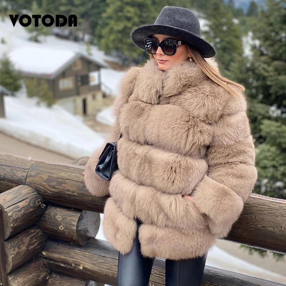 Winter Luxury Fur Coat For Women High Quality Fluffy Faux Fox Fur Coat Thick Warm Furry Outerwear Female Sexy Fashion Fur Jacket