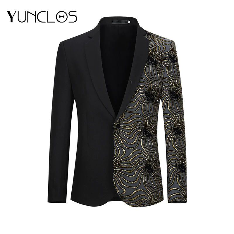 YUNCLOS однобортный сценический костюм с блестками мужской свадебный в стиле
