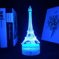 paris eiffel tower 3d illusion led night light unique birthday gift table lamp color changing baby bedroom decor lights dropship