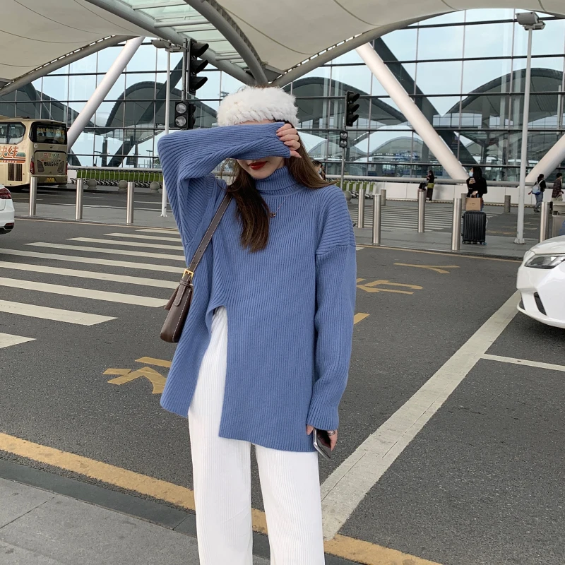 

HKCP Casual Turtleneck Woman Sweaters Fashion Pullovers Solid Long Sleeve Folds Knitted Spring/Autumn 2020 New