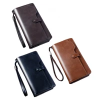 men faux leather multi card slot long wallet two compartments zipper clutch