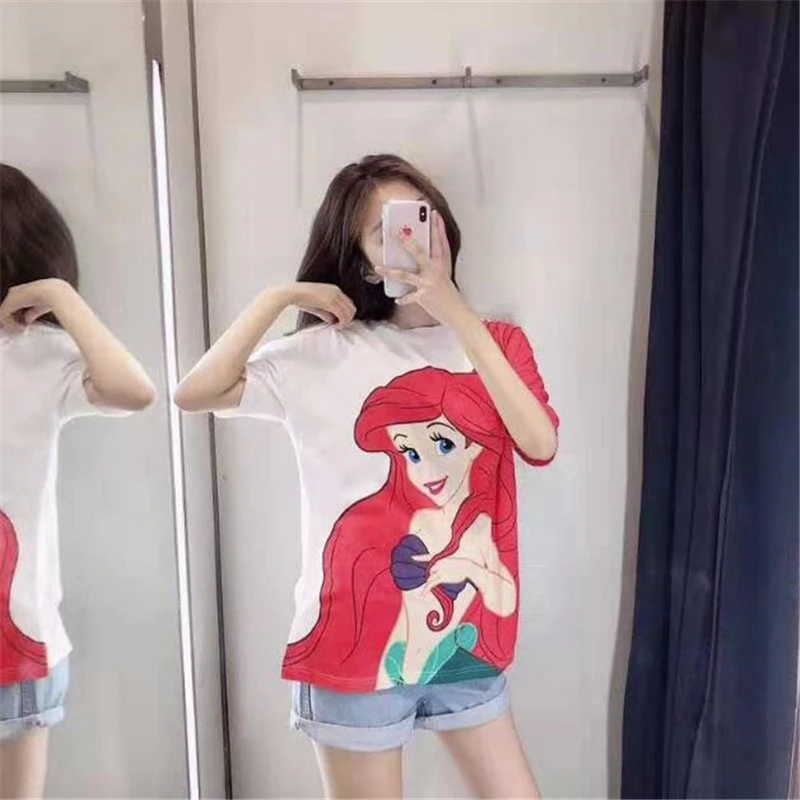 Футболка женская с коротким рукавом и круглым вырезом принтом Русалочка