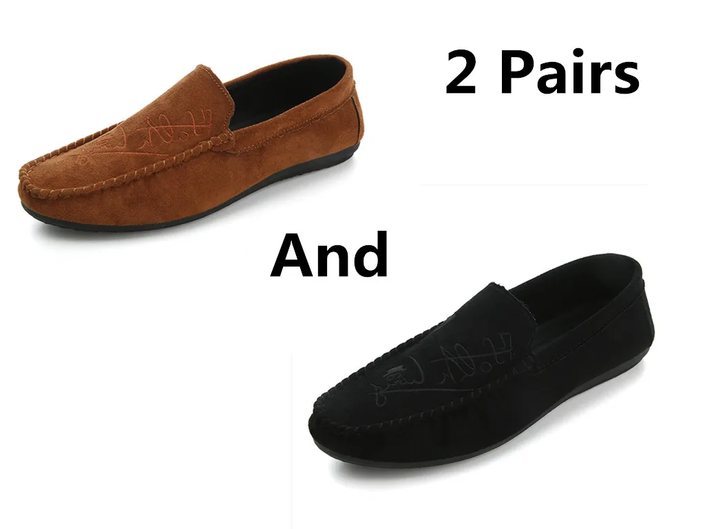 style 3 Большие размеры 39-44; мягкие удобные мужские лоферы для отдыха; парусиновая Классическая обувь на плоской подошве для вождения; лаконичные туфли без застежки в стиле ретро; 2 пары - Цвет: style 3