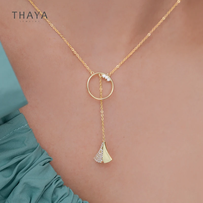 Thaya Настоящее ожерелье из серебра 925 пробы с листьями гинкго 45 см позолоченная