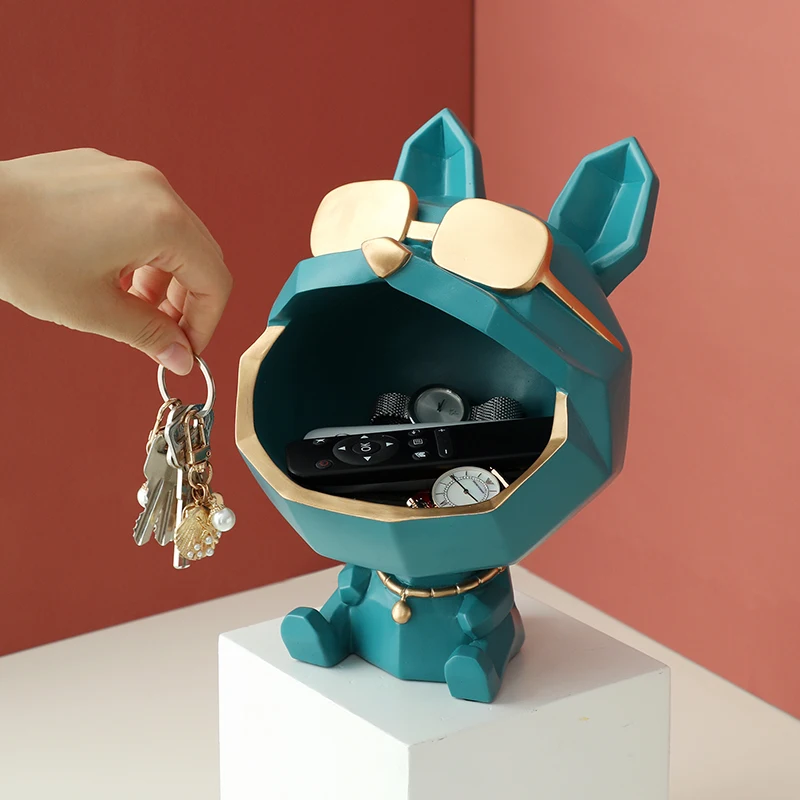 

Resin Geometry Big Outh Dog Sculpture Storage Box Desktop Key Jewelry Candy Storage Box Modern Home Decor Accessories
