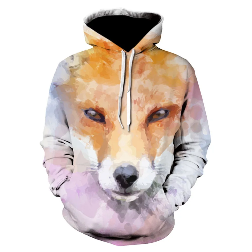 Новинка 2020 модные худи с 3d принтом лисы/волка/льва Стильный пуловер кулиской