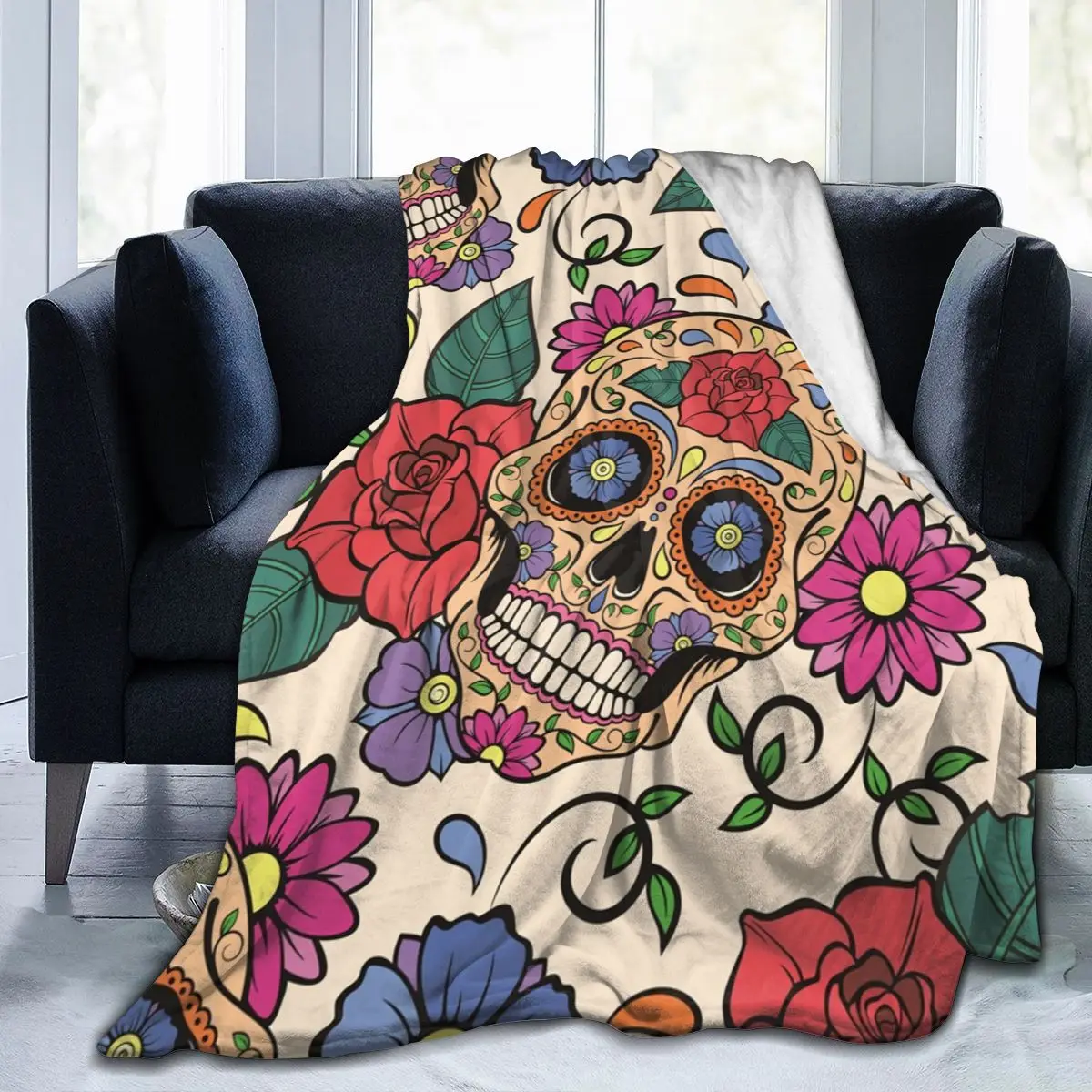 

Floral Skull Design Soft Blankets For Bed Couch Sofa All Season Warm Flower Fleece Blanket Dropship Decorative Flannel Throws