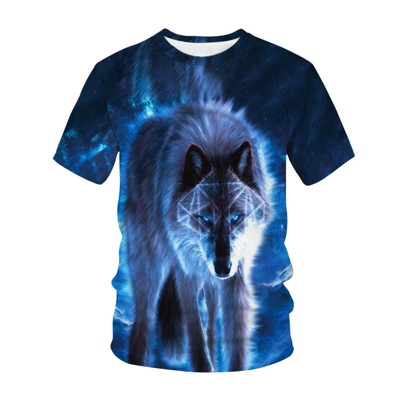 

Summer T-shirt Men's Streetwear Wolf 3D Printing T-shirt Round Neck Short Sleeve T-shirt Top Funny Animal Male Clothes Casual