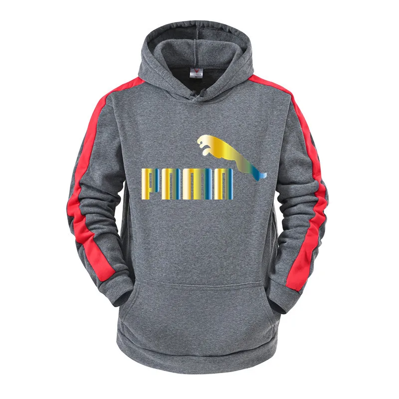 

International famous sports brand classic gradient color logo printing men's Hoodie pullover, casual loose splicing sportswear
