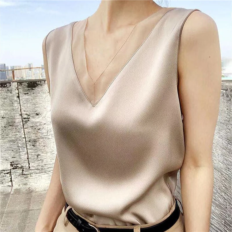 

Women's Black Blouses Summer Elegant Tunic Vintage Office Satin Silk Blouse Basic Chiffon Tops Shirt 2021 For Women