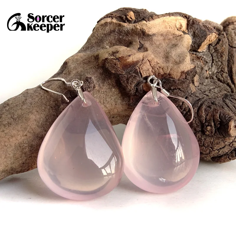 

Женские Висячие серьги из 100% натурального камня розового кварца, Настоящее серебро 925 пробы, модные ювелирные изделия AA416