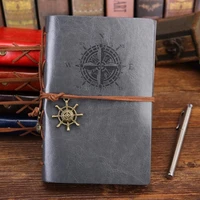 150page gray retro spiral leather notebook diary notepad vintage pirate anchors pu leather notebook refillable diary notepad