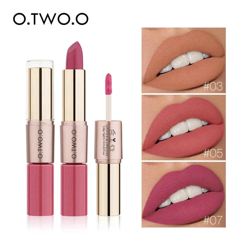 

O.TWO.O 12pcs/lot 2 in 1 Matte liquid Lipstick and Matte Lip gloss Makeup Moisturizing Long Lasting Waterproof Velvet Lipstick