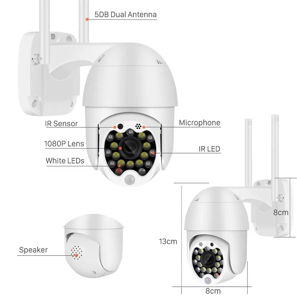 

1080P Super Mini Wifi Camera Waterproof 2MP 4X Zoom Auto Tracking Audio Cloud PTZ Camera Siren Light AP Mode Wireless IP Camera