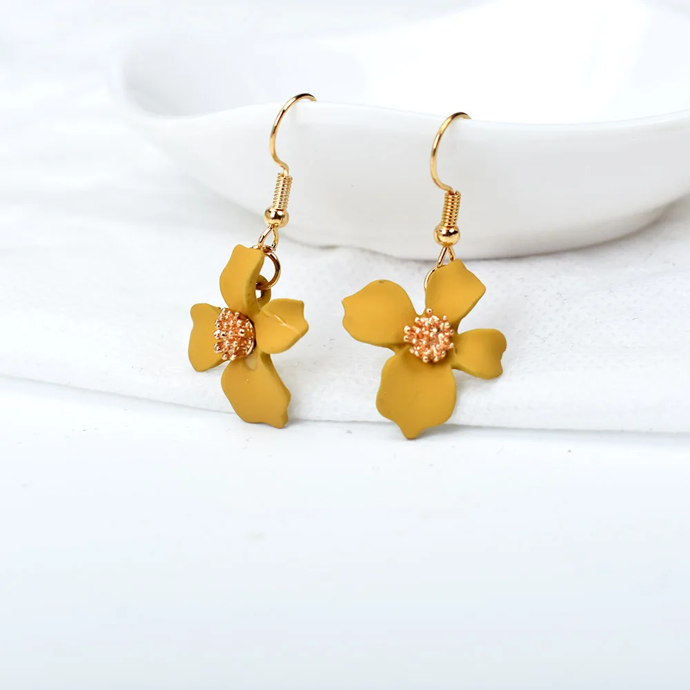 Горячая мода красный белый желтый цветок висячие Висячие серьги для женщин