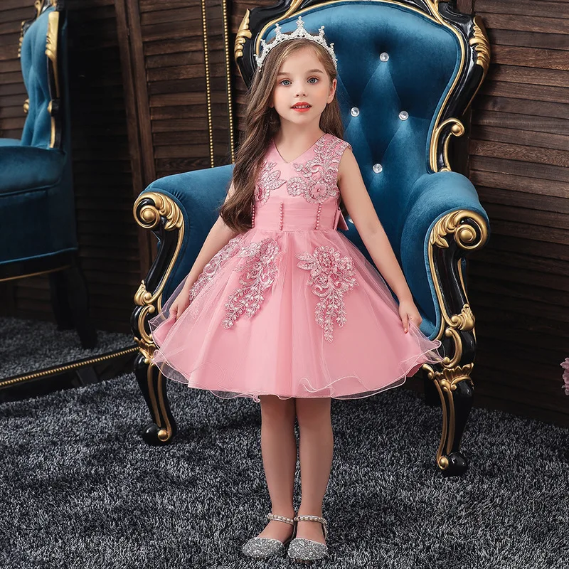 С цветочным узором для девочек Свадебная вечеринка платье на день рождения