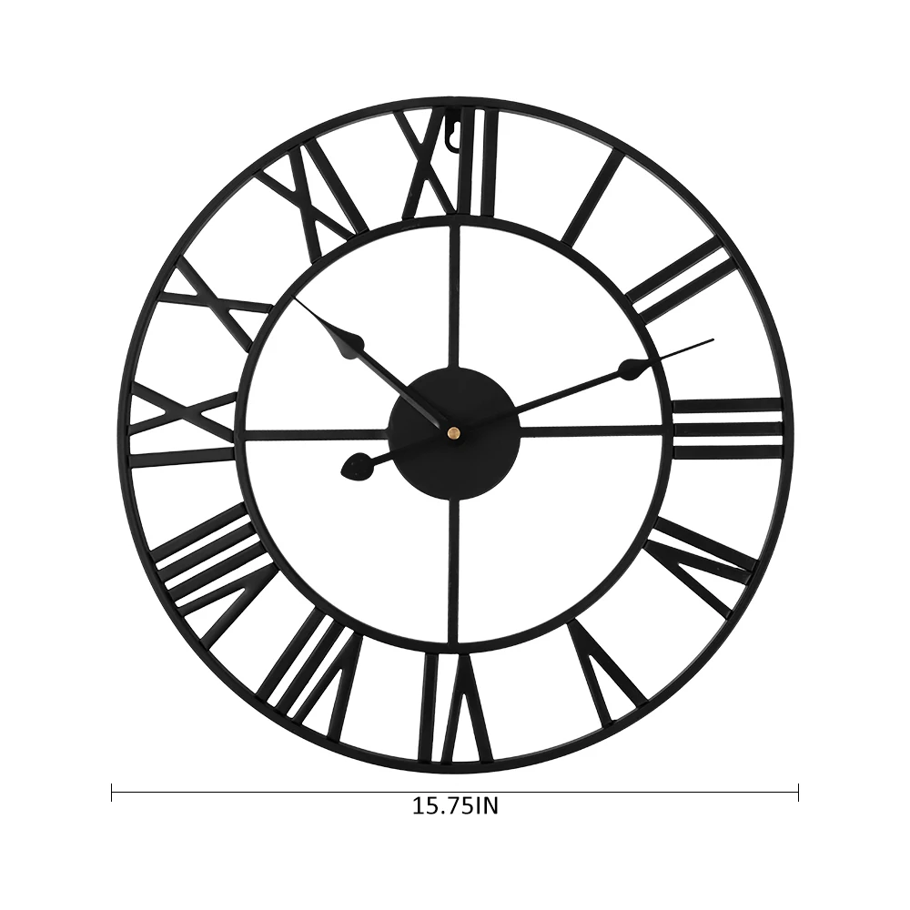 

40cm 3D Wall Clock Retro Metal Roman Numeral Wall Clock Iron Round Large Outdoor Garden Home Office Decor Classic Industrial