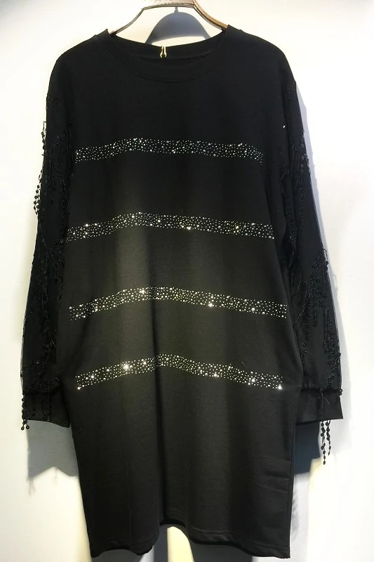 

QING MO Rhinestone Women Dress With Sequin Women Spring Elegant Dress O Neck Full Sleeve Dress 2021 Spring Atumn ZQY1576