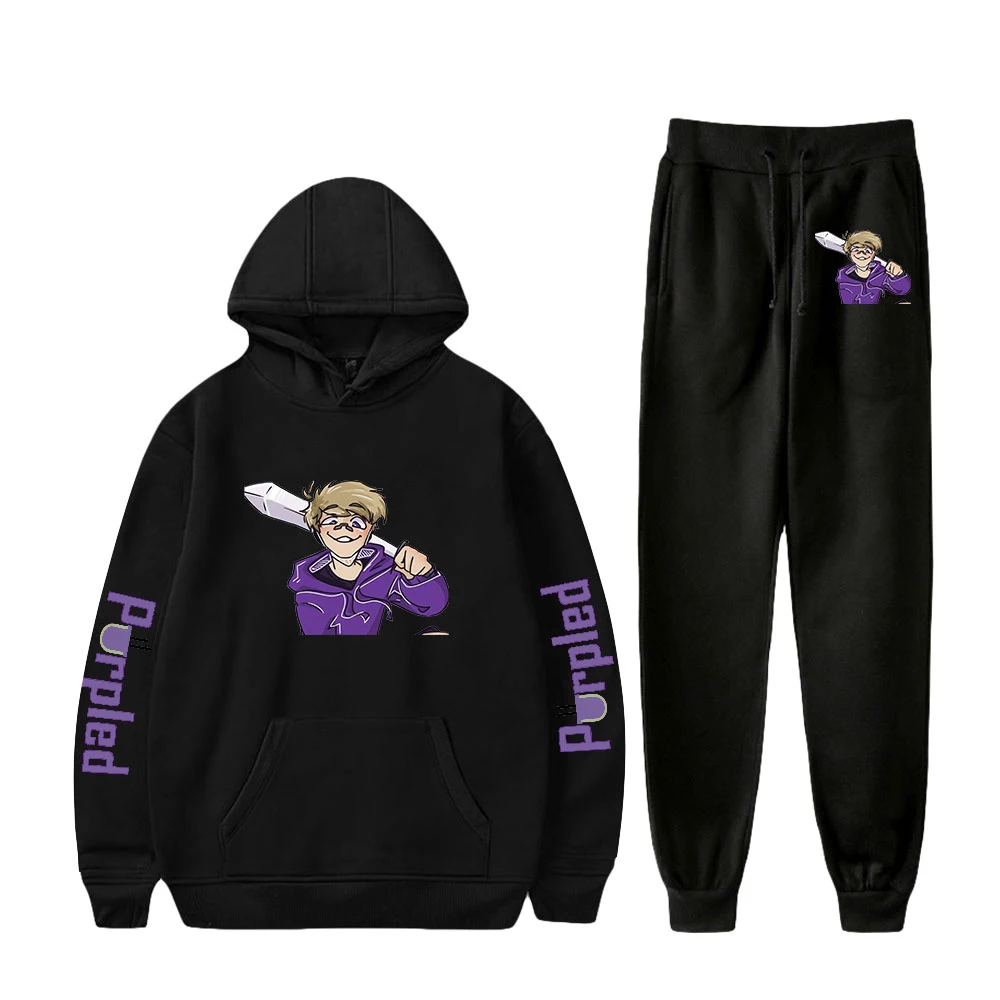 

Women-clothing Purpled Print Fall Suit Hoodies Anime Ankle Banded Pant Two Piece Set The hoodies+pants Trendy girl Y2K Suit