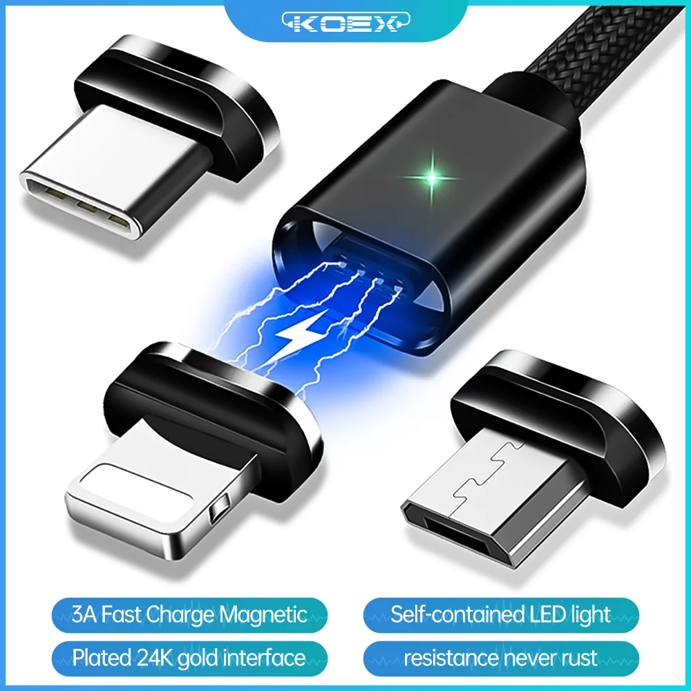 KOEX Магнитный Кабель Micro USB для Samsung IPhone быстрой зарядки и передачи данных провода
