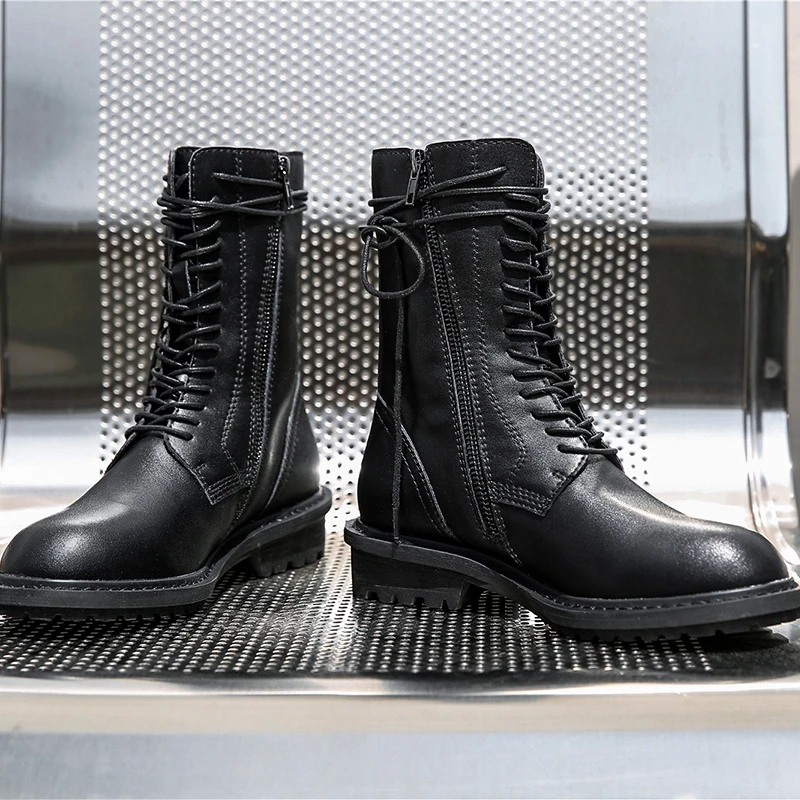 Taoffen Women Genuine Leather Winter Ankle Boots Zipper Cross Strap Fashion Black Motorcycle Boot Daily Shoes Woman Size 35-39 | Обувь