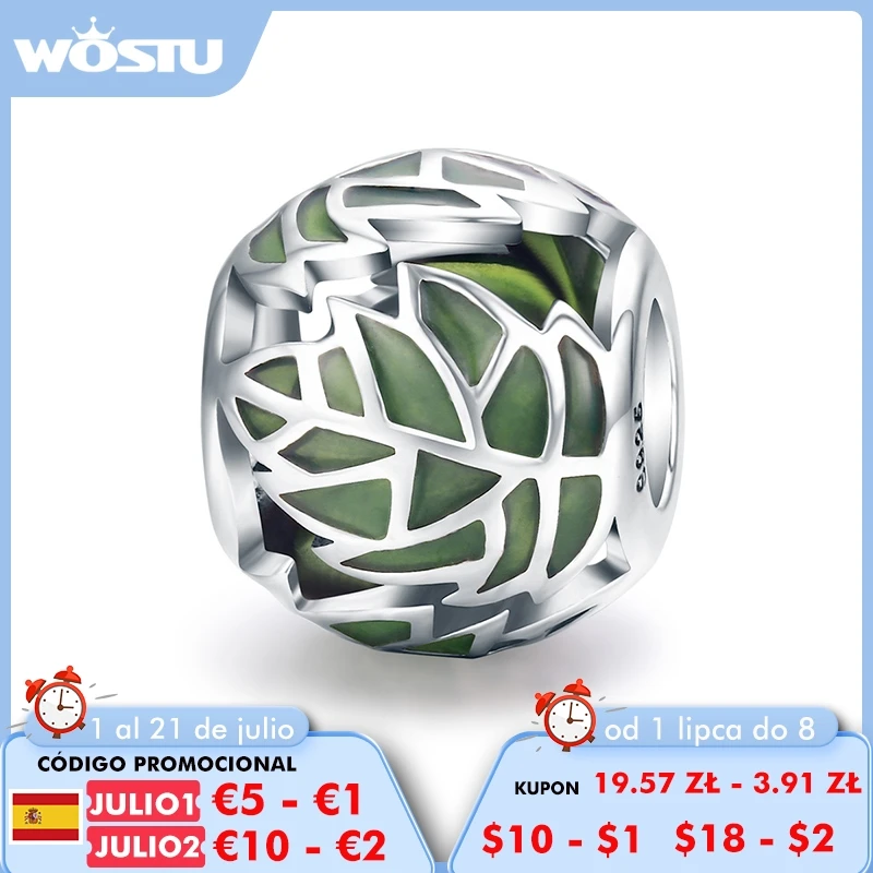 Женский браслет WOSTU из серебра 925 пробы с зелеными эмалированными бусинами
