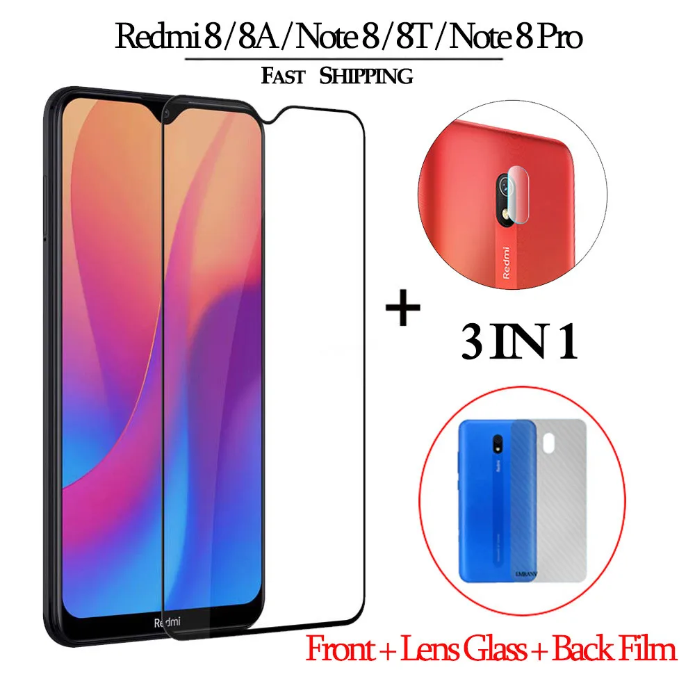 3 в 1 закаленное cтекло редми 8a Xiaomi Redmi 8A Экран протектор объектива нот 8 про Стикеры