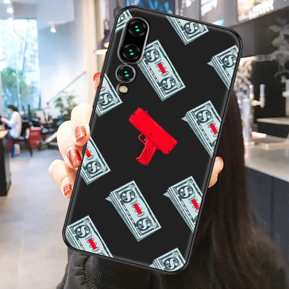 Чехол для телефона с изображением черного автомата AK47 Gun firearms Desert Eagle и банкнот для Huawei P Mate P10 P20 P30 P40 10 20 Smart Z Pro Lite 2019 в матовом исполнении.