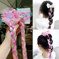 colorful wig pigtail elastic hair rope for girls sequin glitter unicorn hair scrunchies ponytail holder hair ring kids headwear