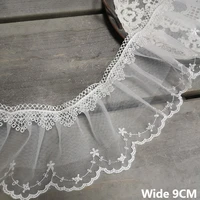 9cm wide white three layers mesh water soluble embroidered ribbon pleated fabric lace collar ruffle trim diy sewing fringe decor