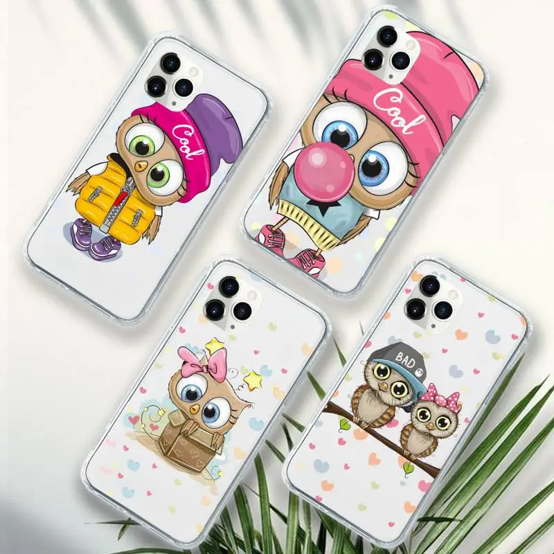 

Cute animal Owl Phone Case Transparent soft For iphone 12 11 13 7 8 6 s plus x xs xr pro max mini
