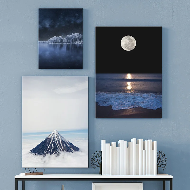 

Nordic Landscape Canvas Paintings Night Ocean Glacier Posters and Prints Minimalist Art Wall Pictures for Living Room Home Decor