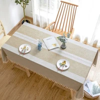 modern plaid decorative linen tablecloth with tassels waterproof oilproof rectangular wedding dining table cover tea table cloth