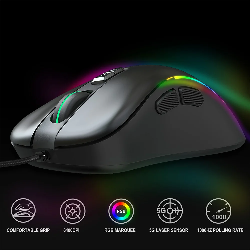 HXSJ J300 цветная RGB игровая мышь Проводная семиклавишная макро программируемая s 6