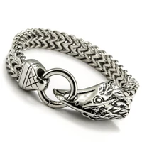 viking eagle head charm bracelet men stainless steel franco link chain bracelet biker fashion jewelry