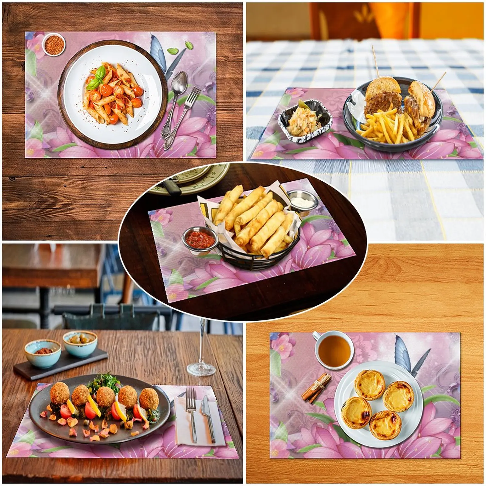 

Butterfly Lucky Poster Rectangle Table Mats Non Slip Heat Resistant Washable Coffee Mats Kitchen PVC Placemat 2PCS