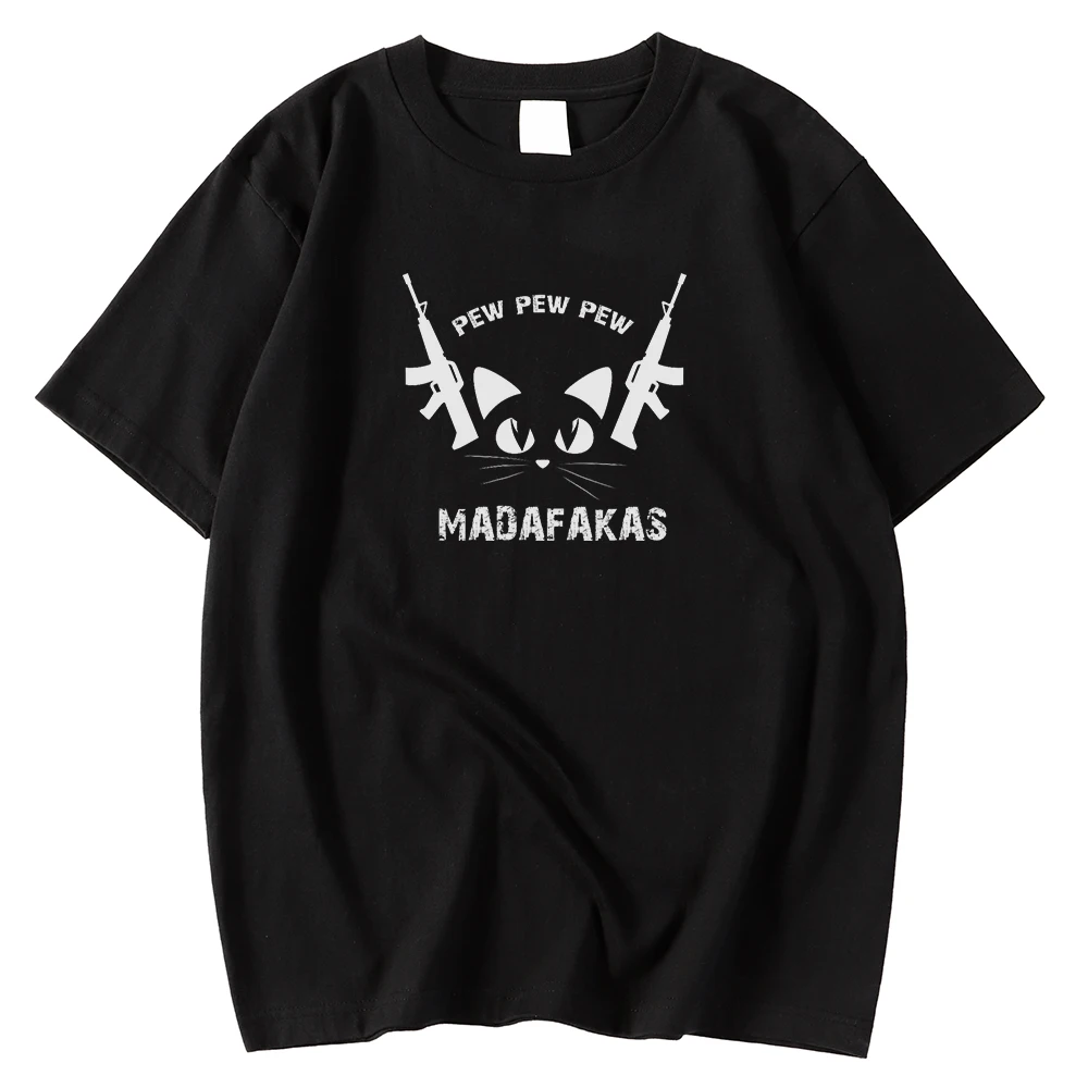 

Classic Short Sleeve Mens Tshirt Summer Breathable T Shirts Pew Pew Mdafakas Cat Printing Clothes Loose Oversized Tshirts Men's