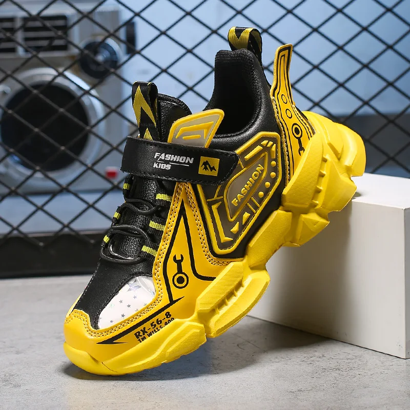 

New Kids Shoes For Boys Autumn Leather Sports Shoes Waterproof Casual Children Sneakers Non-Slip Cool Mecha Toddler Shoes Tennis
