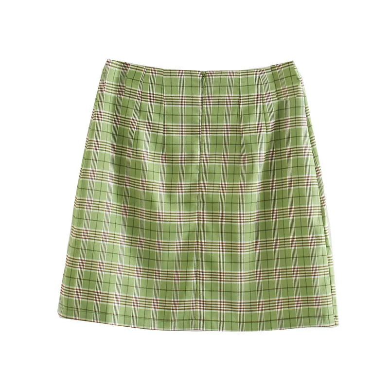 Summer mini skirt women high waist skirts vintage plaid harajuku split korean a line sexy pencil green | Женская одежда