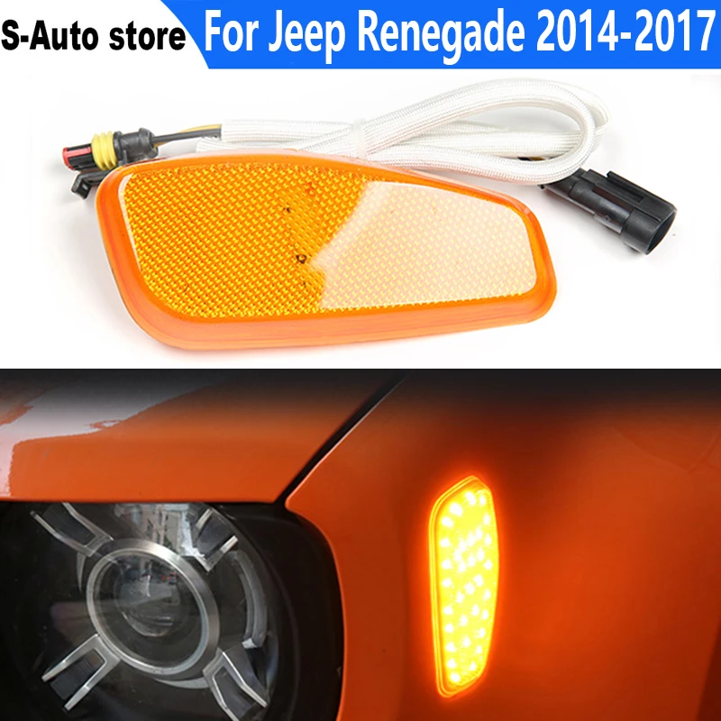 

2 шт. для Jeep Renegade 2014, 2015, 2016, 2017, ретранслятор, предупреждение о отражении, передние светодиодные боковые габаритные огни, поворотники светоди...