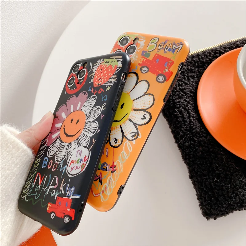 Fashion Graffiti Sun Flower Soft Phone Case for iPhone 11 Pro Max 7 8 plus X XR XS Back Cover Luxury Cute Silicone | Мобильные