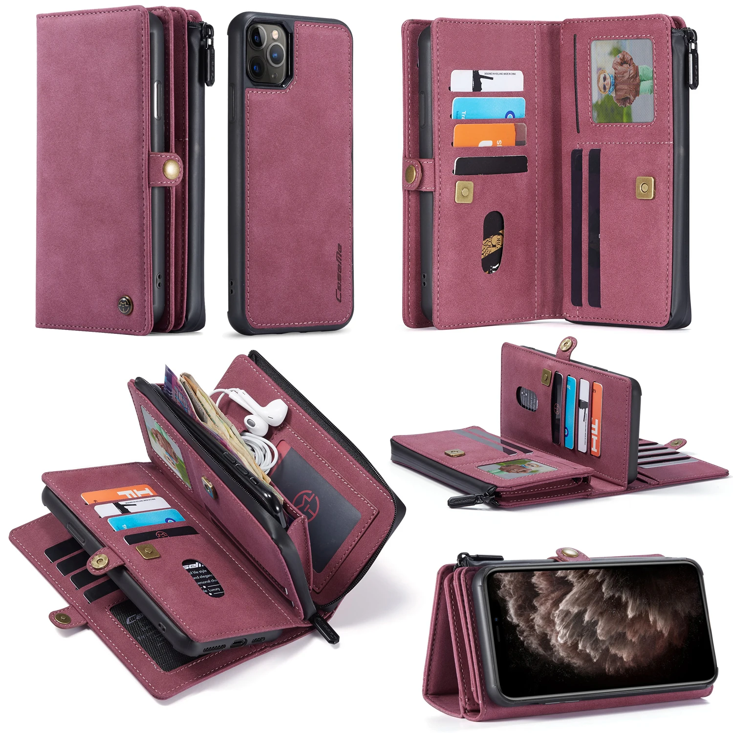 

Роскошный многослойный Чехол-бумажник из искусственной кожи с отделением для карт для IPhone 11 12 MINI 13 Pro Max X XS MAX XR 7 8, флип-чехол на молнии, задняя...