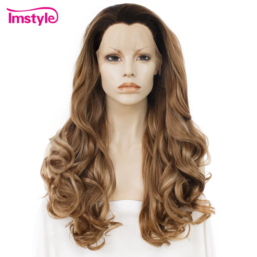 Imstyle черный Омбре коричневый парик синтетический фронта шнурка натуральные
