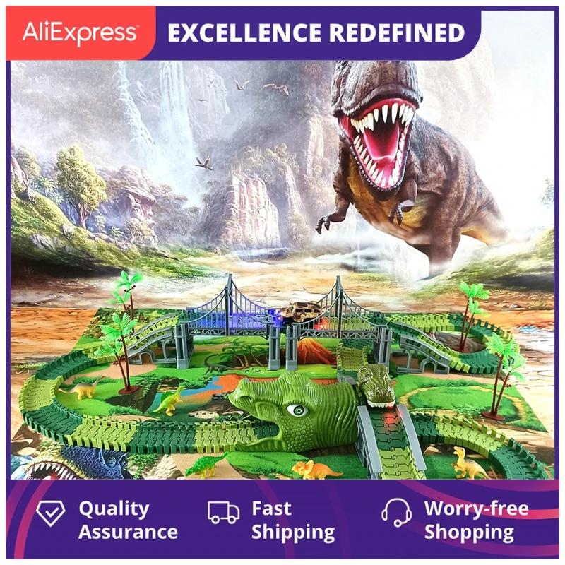 

Железная дорога динозавра, игрушечный автомобиль, детский трек, гоночный трек, набор игрушек, гибкий гоночный трек, светящийся светильник л...