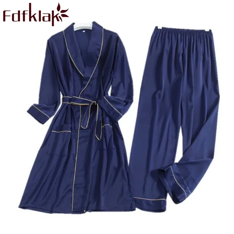

Fdfklak шелковая одежда для сна для мужчин, Ночной костюм пижама для мужчин, одежда для сна, весна-осень, длинный рукав, 2 предмета, пижамный комп...