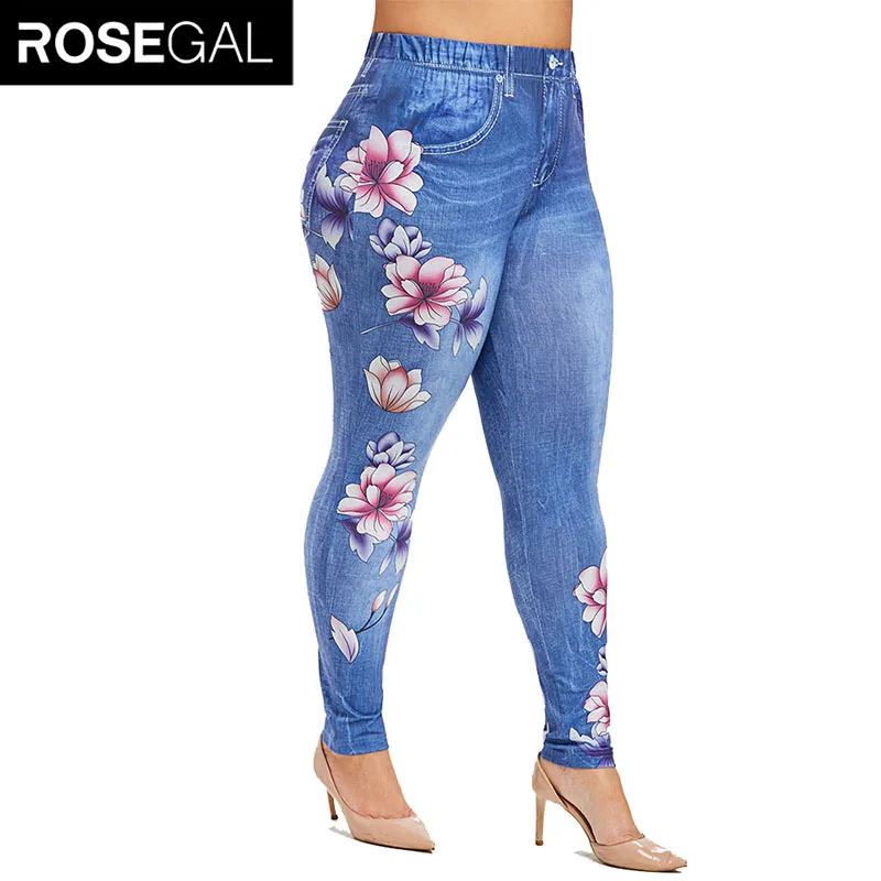ROSEGAL 5XL плюс Размер цветочные 3D печати облегающие Лосины эластичная высокая талия