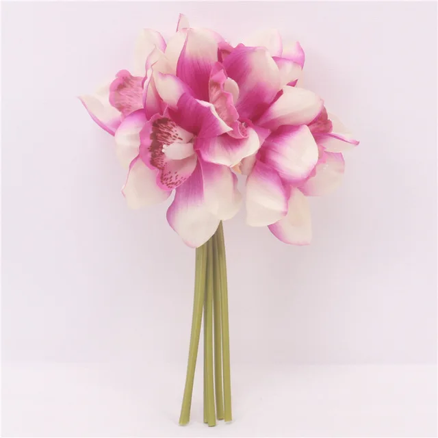 Настоящее прикосновение cymbidium 6 головок короткая съемка украшение стола цветок DIY Свадебные невесты ручной цветы домашний декор искусственная Орхидея